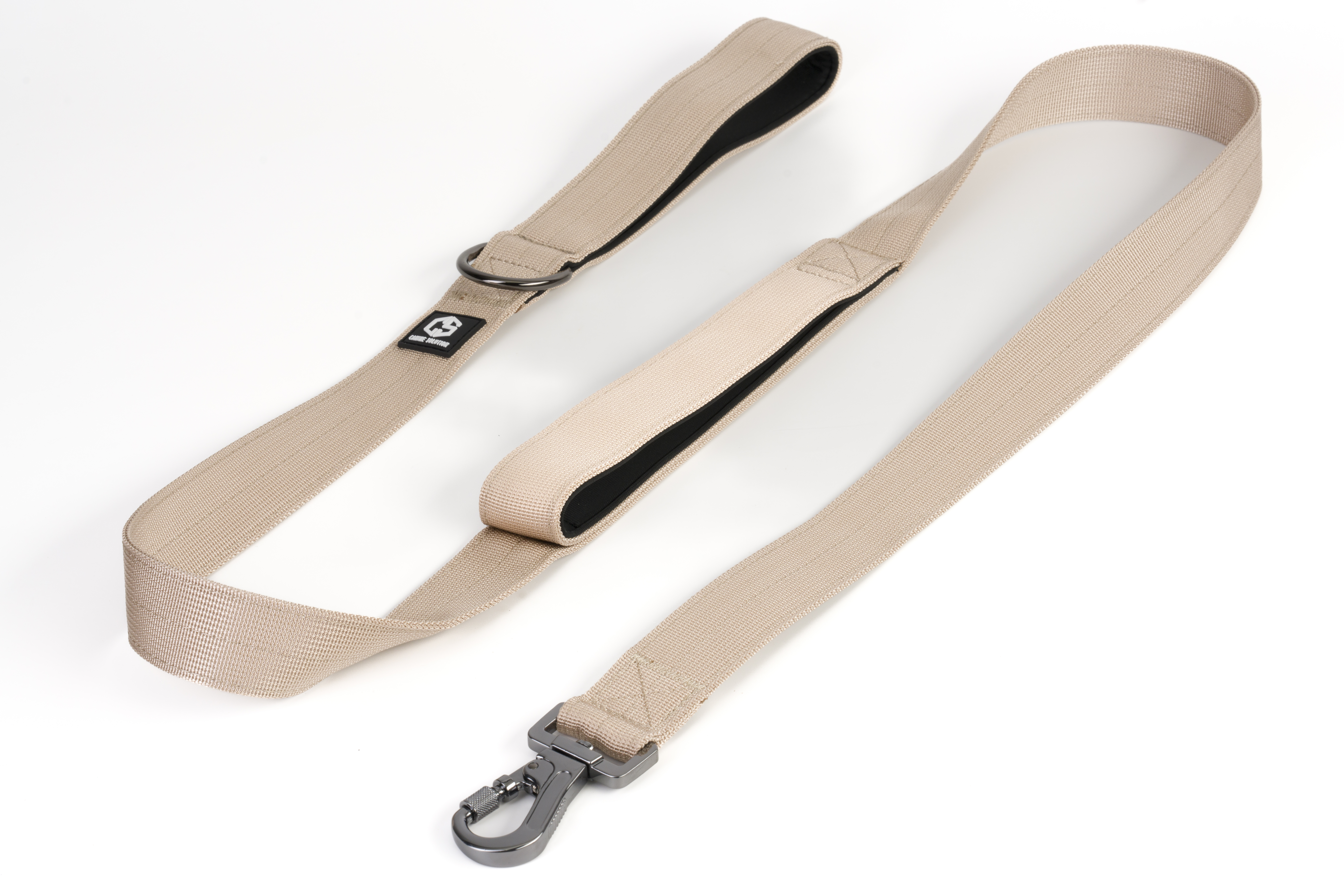 Guinzaglio beige con doppia maniglia imbottita in nylon, ideale per cani di taglia media e grande