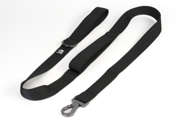 Guinzaglio doppia maniglia nero imbottita per cani di taglia medio-grande, in nylon resistente